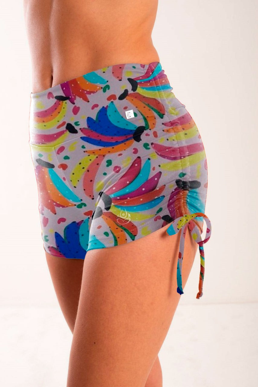 High Waist Side String Shorts, Carnaval Bananas – Shakti Activewear
