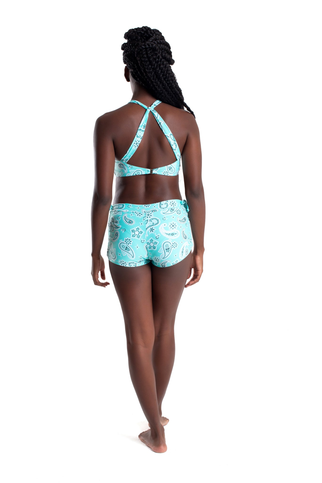 Side String Shorts Aqua Blue Paisley, Cool From Light
