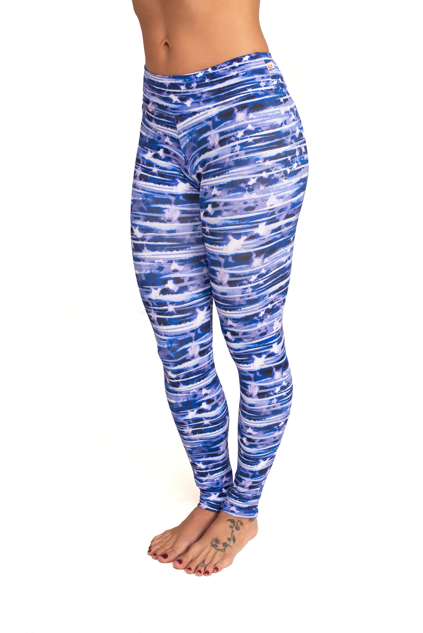 Mid-Rise Legging Blue Water Color Lines